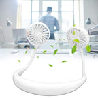 Portable Neckband Fan with Light – USB Rechargeable (White)