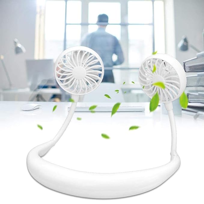 Portable Neckband Fan with Light – USB Rechargeable (White)