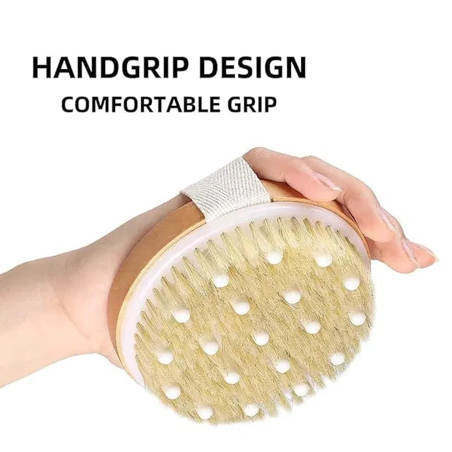 Wooden Bath Brush with Soft Mesh Back Scrubber