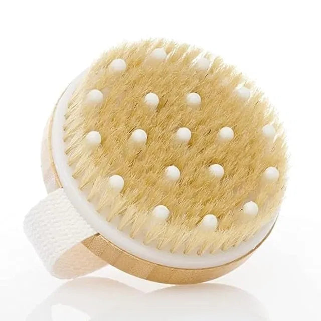 Wooden Bath Brush with Soft Mesh Back Scrubber