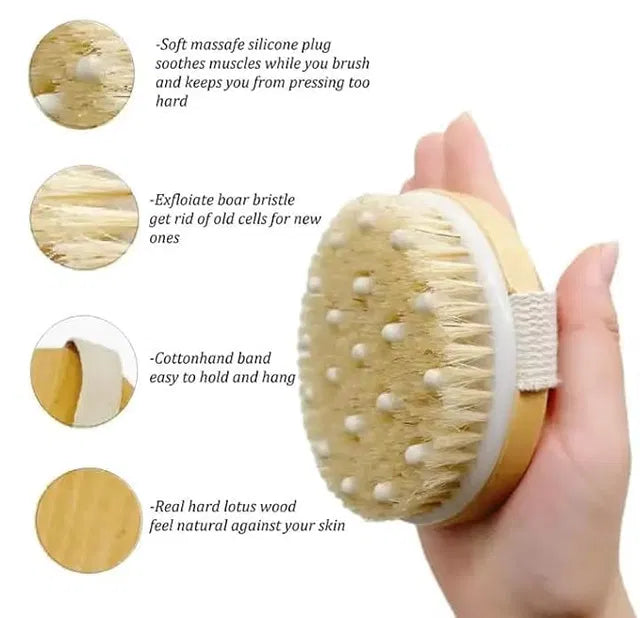 Wooden Bath Brush with Soft Mesh Back Scrubber