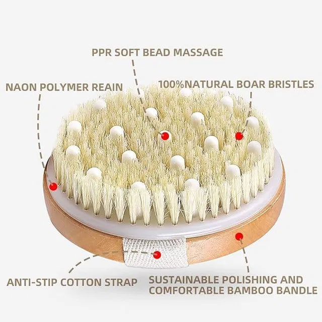 Wooden Bath Brush with Soft Mesh Back Scrubber