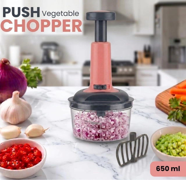 Push-Style Manual Vegetable Chopper – 650 ml, 3-Tier Stainless Steel Blades